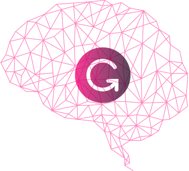 Logo do Grammarly dentro de um cérebro de baixa poligonalidade